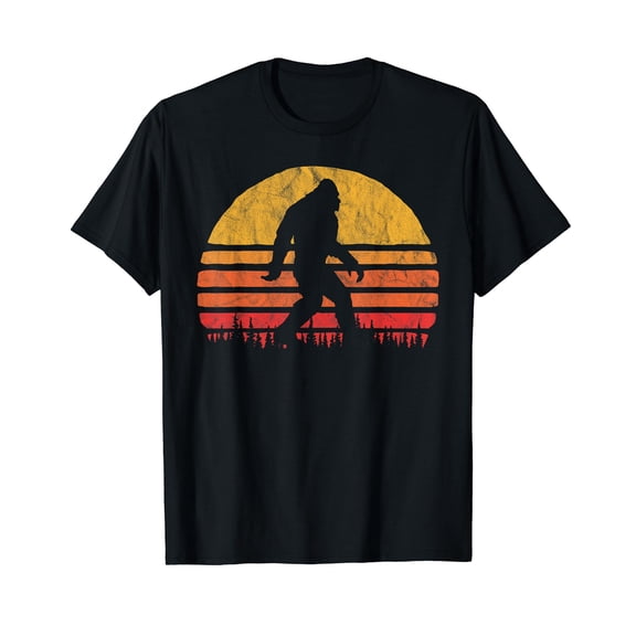 Retro Bigfoot Silhouette Sun Believe! Original 80's Graphic Short Sleeve Black T-Shirt