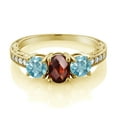thumbnail image 2 of Gem Stone King 2.82 Ct Oval Checkerboard Red Garnet Blue Zircon 18K Yellow Gold Plated Silver Moissanite Ring (Size 9), 2 of 4