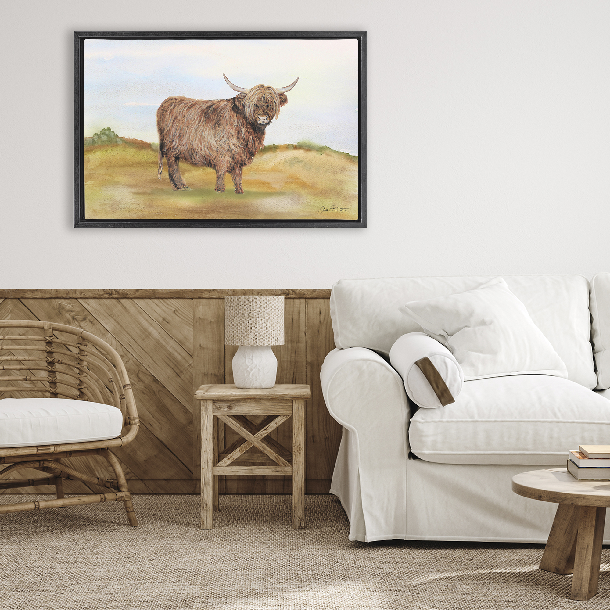 Farm Animal In Pasture Black Framed Floater Canvas Wall Art, design by Jean Plout