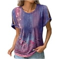 thumbnail image 2 of up to 60% off Gifts Usmixi Shirts for Women Plus Size Cold Shoulder Vintage Graphics Tunic Tops Tees Summer Trendy Floral Print Short Sleeve Round Neck Ladies Blouses Purple l, 2 of 6