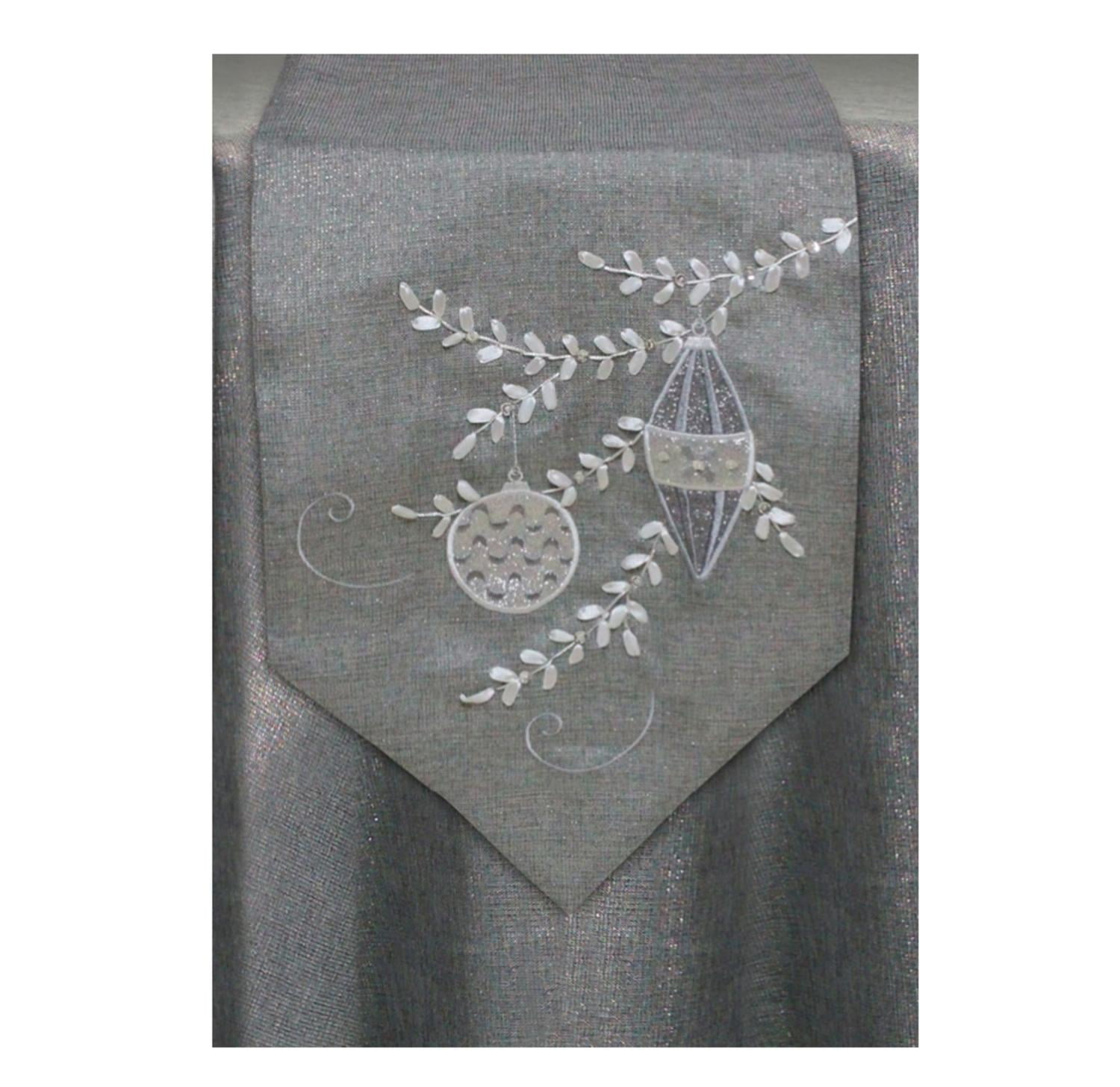 70 Winter Light Gray And Silver Metallic Ornament Branch 70 Winter Light Gray And Silver Metallic Ornament Branch Decorative Christmas Table Runner