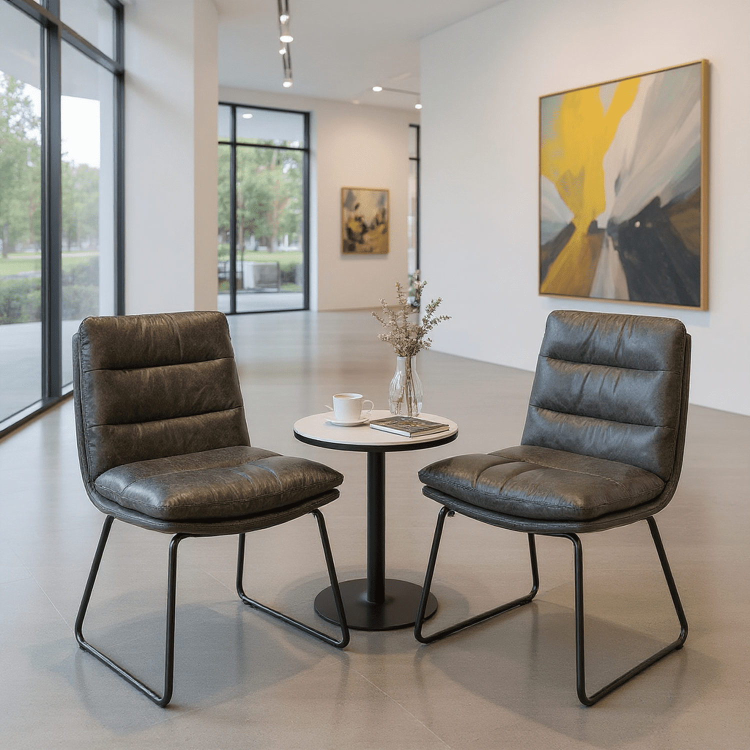 Homy Casa 2 Pack Dining Chairs with Tufted Faux Leather Seat and Rust Proof Metal Legs for Dining Room