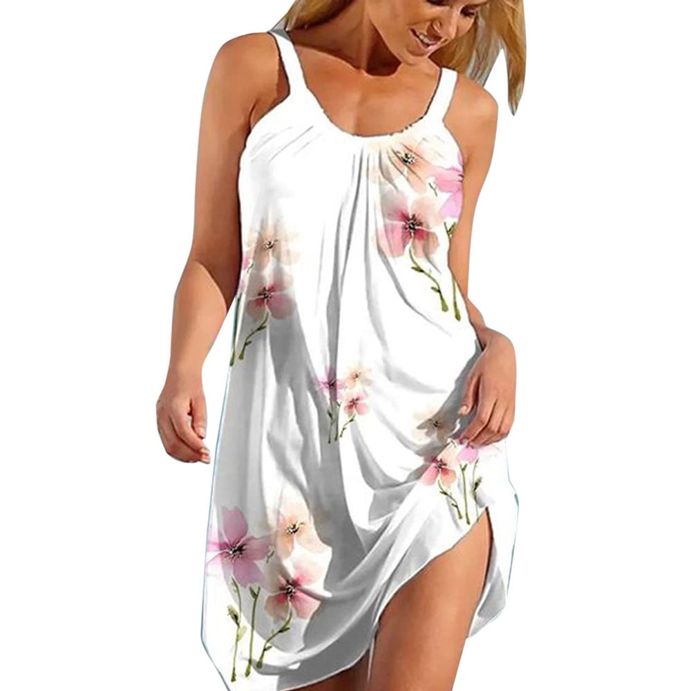Joau Womens Halter Palm Leaf Floral Casual Dresses Summer Beach Dress ...