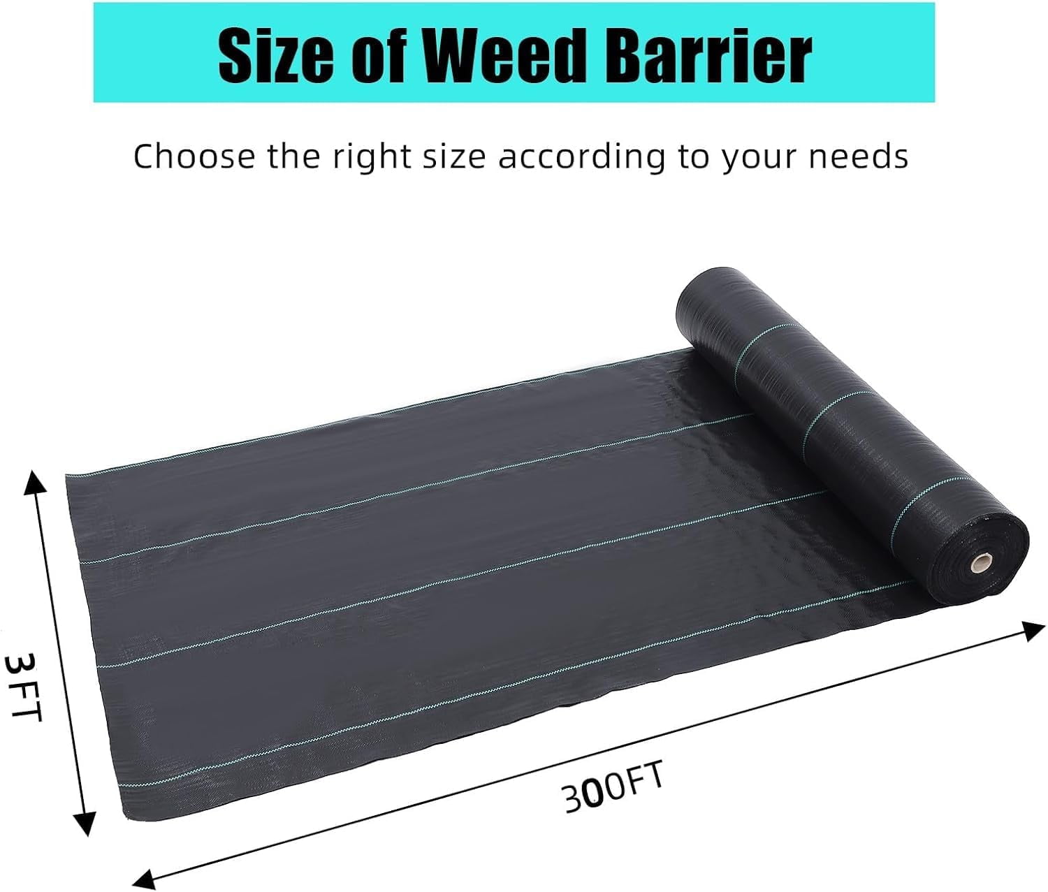 QinaQin 3x300FT-3.24oz Premium Weed Barrier Landscape Fabric,Weed Control Fabric,High Permeability for Flower Bed,Driveway Fabric Ground Cover,Black