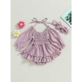 thumbnail image 2 of Cenuakty Newborn Girl Outfit, Long Sleeve Tie-up Pleated Romper with Hairband Fall Clothes for Casual Daily, 2 of 9