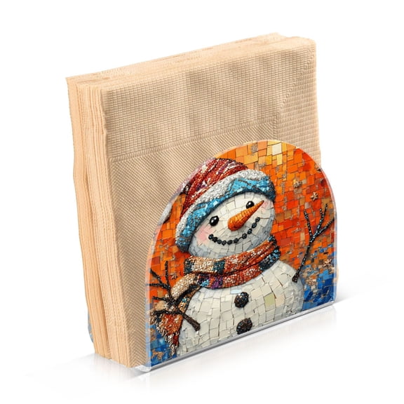 Haosy Napkin Holder for Table Acrylic Kitchen Paper Tissue Dispenser, Happy Christmas Snowmen