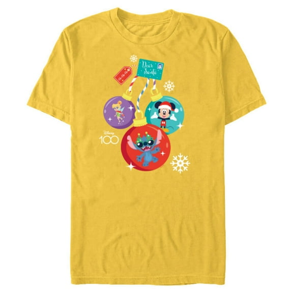 Disney 100 Mickey Stitch Tinker Bell Christmas Ornaments - Short Sleeve Blended T-Shirt for Adults - Customized-Yellow