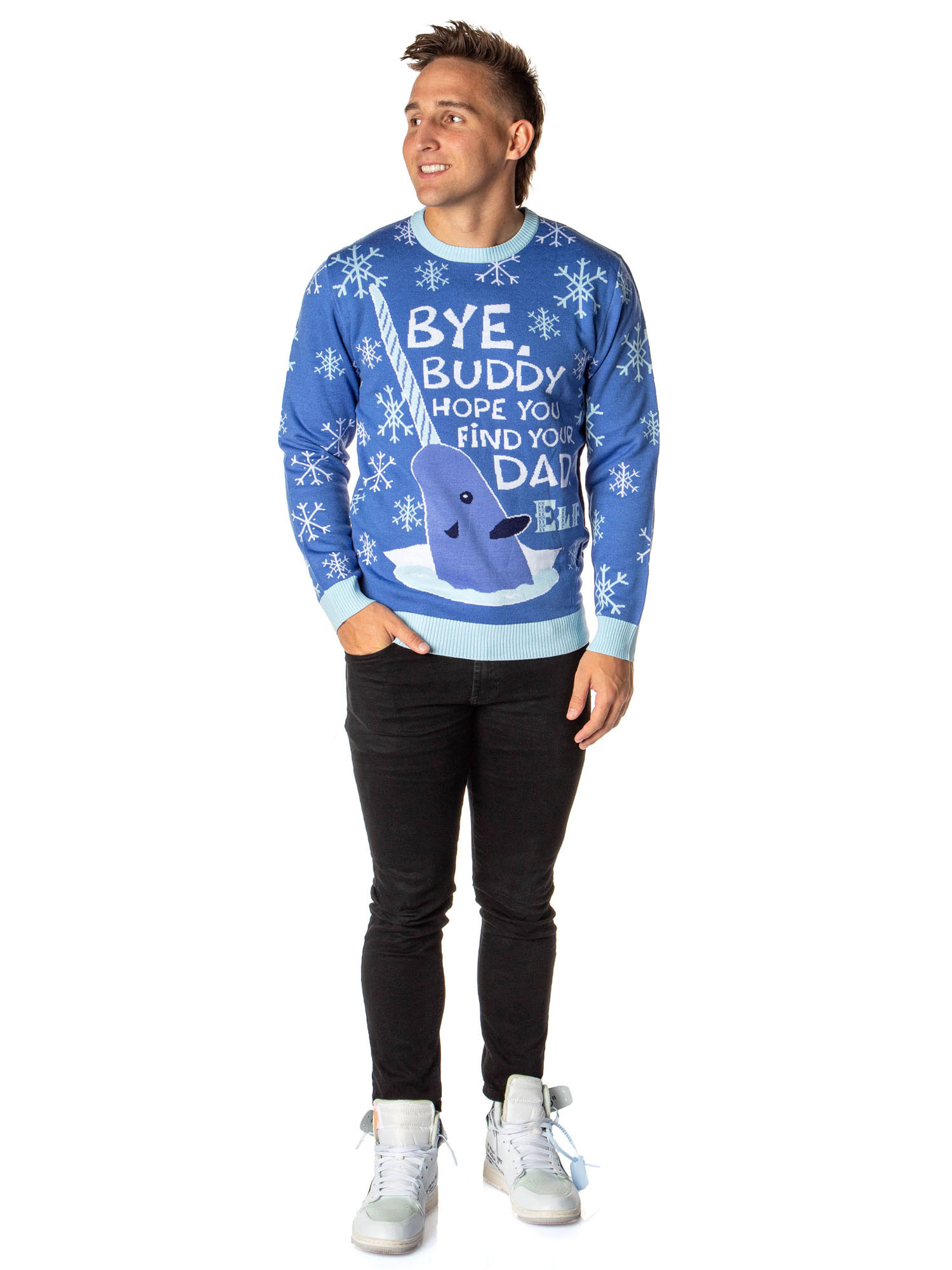 ELF The Movie Men's Mr. Narwhal Bye Buddy Ugly Christmas Sweater Knit Pullover