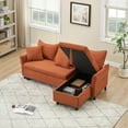 thumbnail image 3 of Convertible Sectional Sofa with Pull-Out Bed and Storage Chaise Lounge, L-shaped Corduroy Upholstered Reversible Couch with 2 Throw Pillows for Living Room, Apartment (Orange), 3 of 7