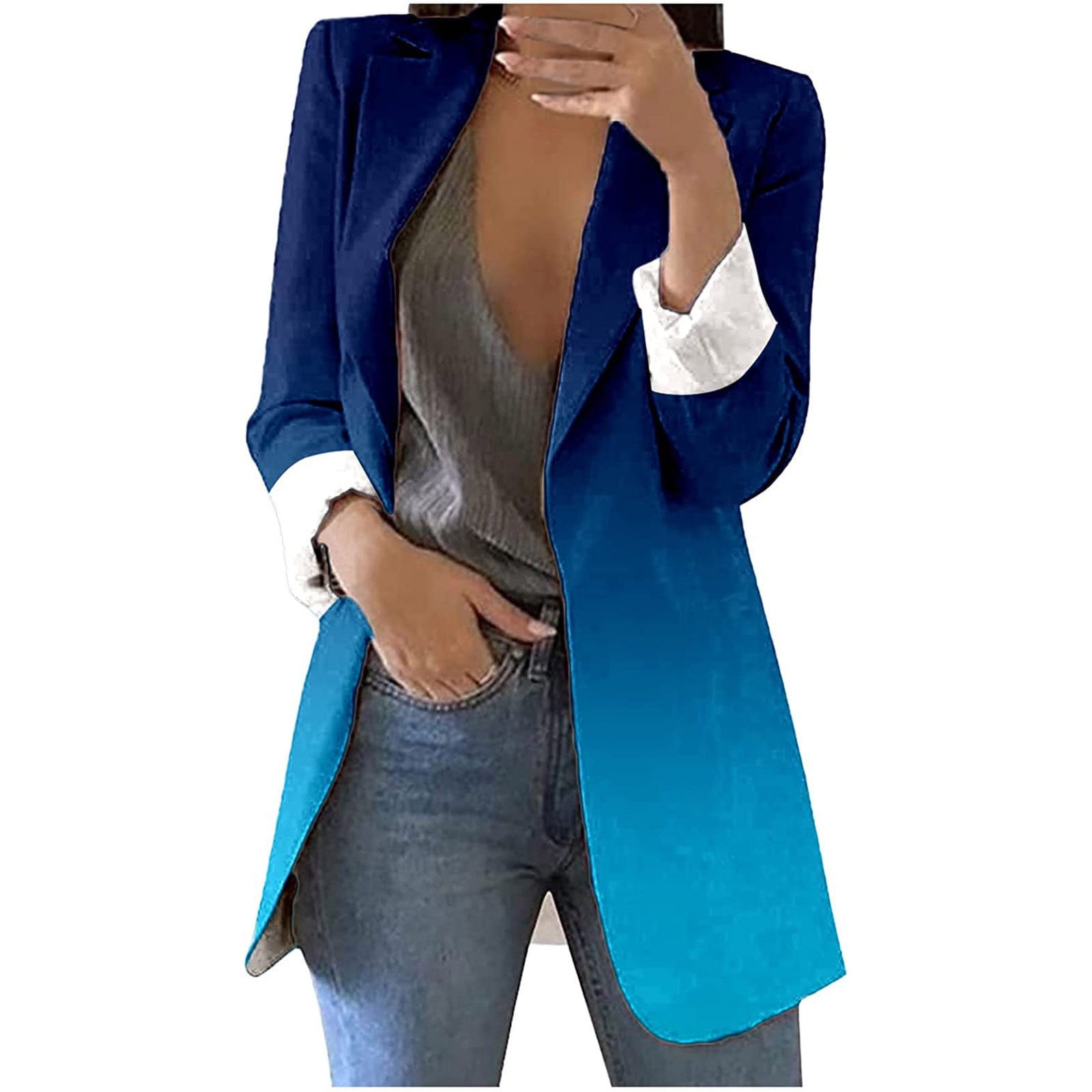 Blazers Jackets for Women Fashion Gradient Print Long Blazer