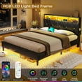 thumbnail image 5 of Full Size LED Bed Frame with Upholstered Storage Headboard,Platform Bed with Charging Station and LED Lights,Adjustable Headboard,No Box Spring Needed, Black, 5 of 7