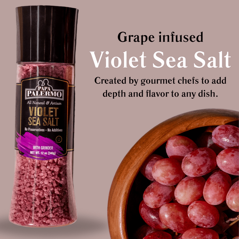 Papa Palermo Grape Infused Violet Sea Salt Grinder, Kosher Sea