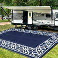 thumbnail image 4 of BERTHMEER 9'x12' Large Outdoor Rugs Plastic,Waterproof Reversible Straw Rugs for RV,Deck,Camping,Beach,Picnic,Backyard,Garden and Balcony,Deep Blue and White, 4 of 5