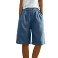 thumbnail image 4 of Yubnlvae Knee-Length Cotton-Linen Shorts - Women's Elastic Waist Casual Pants (Gym to Beach, Wide Leg) Blue 5XL, 4 of 8