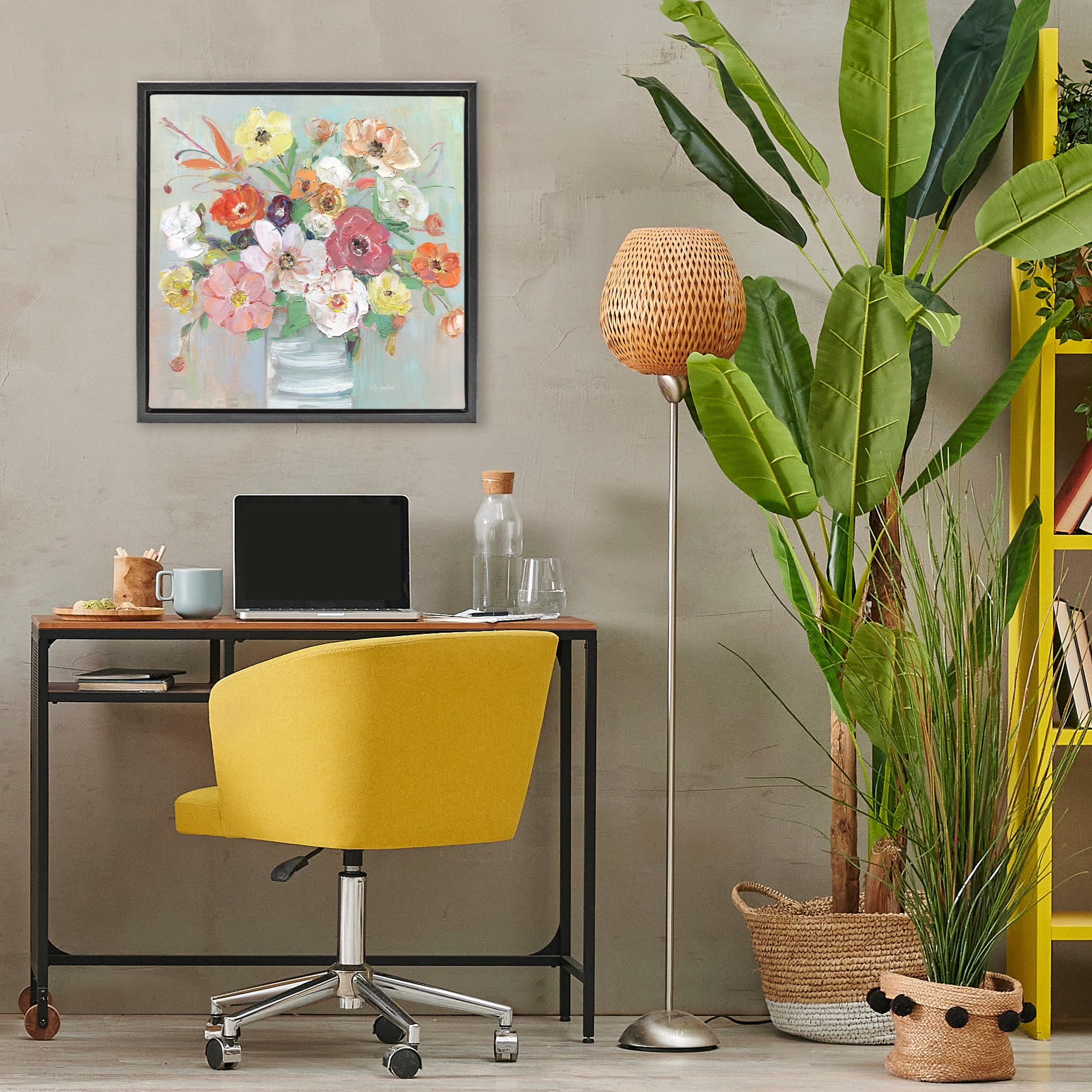 Stupell Industries Energetic Blossom Bouquet Black Framed Floater Canvas Wall Art, design by Sally Swatland