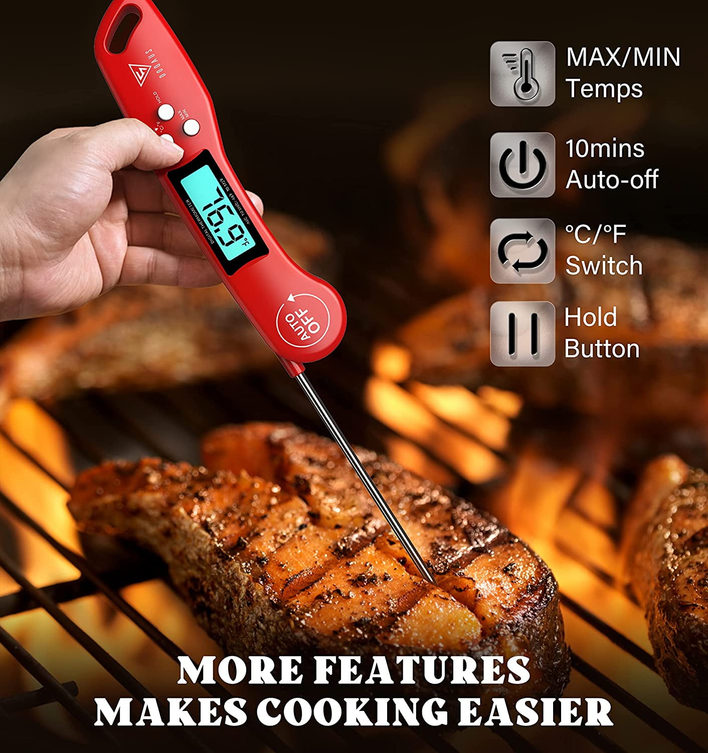 DOQAUS Meat Thermometer Digital, IPX6 Waterproof Instant Read Thermometer  for Cooking Kitchen Food Candy with Super Long Probe for Grill BBQ Steak
