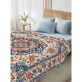 thumbnail image 4 of Blue Burnt Orange Boho Twim XL Size Flat Sheet, Wrinkleproof & Fadeproof Cooling Flat Bed Sheet Only, Antique Southwestern Ethnic Breathable Soft Bedding Top Sheets 66 x 102 Inches, 4 of 8