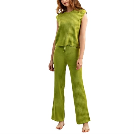 CILENON Womens 2 Piece Outfits Women s Sleeveless Solid Color Baggy Plus Size Casual Two Piece Elastic Pantsuit for Home Wear Womens Loungewear Airplane Outfits for Women 2024 (Green One Size) CILENON Womens 2 Piece Outfits Women s Sleeveless Solid Color Baggy Plus Size Casual Two Piece Elastic Pantsuit for Home Wear Womens Loungewear Airplane Outfits for Women 2024 (Green One Size)