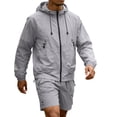 thumbnail image 2 of ZsaeSM Men 2 Piece Outdoor Outfit Sets Full‑Zip Hooded Windbreaker Jacket & Multi‑Pocket Cargo Shorts Casual Summer Suit Gray XL, 2 of 8