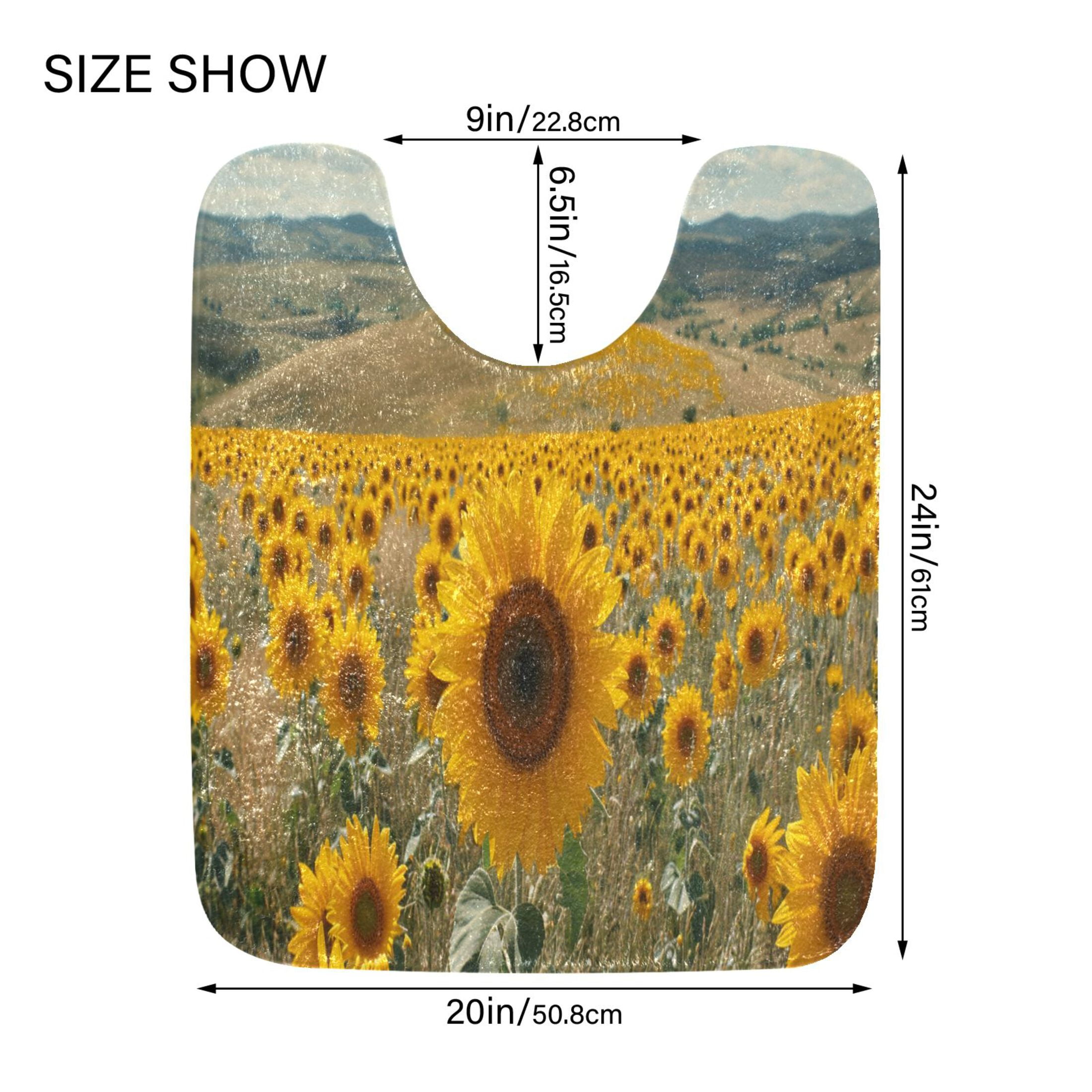 Toilet Rug Set Non-Slip Bathroom Rugs Soft Plush Machine Washable Contour Bath Mat Sunflower Sea 24x20/24x16