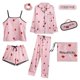 thumbnail image 2 of Conjunto de pijama rosa para mujer, ropa de dormir con tirantes, lencería de seda satinada, ropa de casa, 7 piezas, 2 of 4