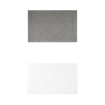 Unique Bargains 2 Pcs Cotton Banded Reversible Soft Bath Rug White/Grey 20" x 32"