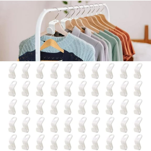Clothes Hanger Connector Hooks, 50 Pcs coat Hanger Hooks,Space Saver Hangers, Space Saving for Garderobe/Closet, Hanger Connectors Stackable Hanger for Wardrobe Cabinets Clothes Organiser (White)