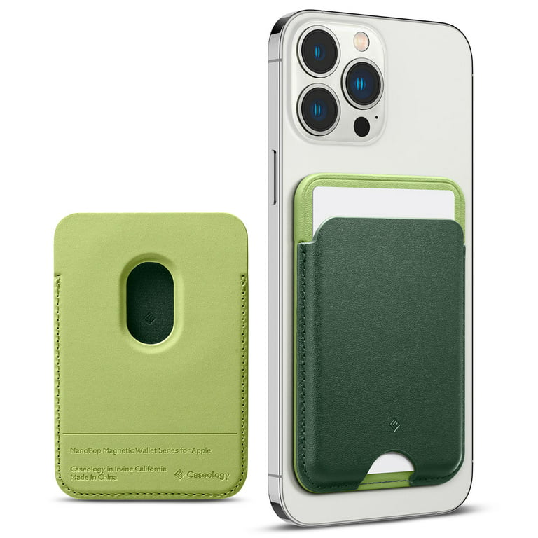 Vegan Leather MagSafe Wallet  Caseology [Nano Pop] Magnetic Card Holder  Compatible with iPhone 14 / 13 / 12 series - Avo Green 