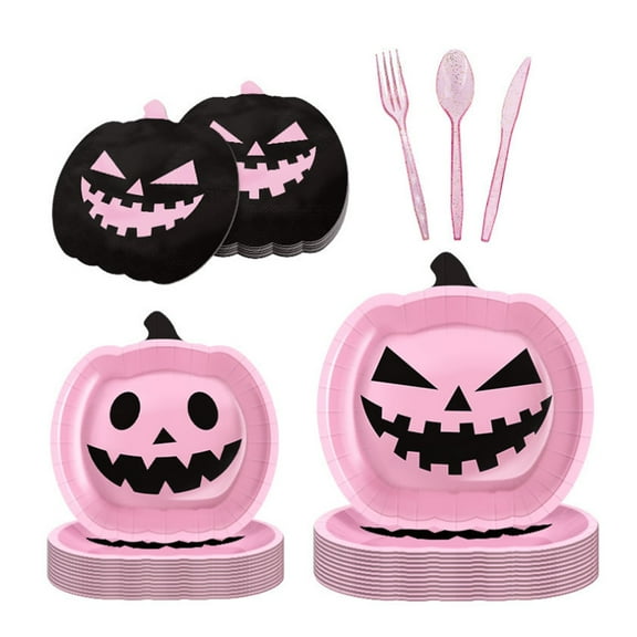 Tissue - Halloween Paper Plates Set 12 Count Black Happy Pumpkin Themed Dessert Plates For Birthday Holiday Celebration Cake Napkins - Party Balloon - Event & Party