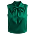 thumbnail image 6 of VBVC Women's Sleeveless Bow Tie Neck Satin Blouse, Ladies' Elegant Keyhole Dressy Tank Top, Solid Color Work Office Formal Shirt For Women,Green,S-2XL, 6 of 9