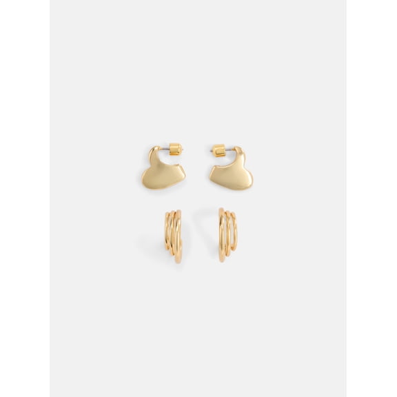 Free Assembly Women's Heart and Hoop Goldtone Earring Set, 2-Pair