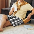 thumbnail image 6 of Kdxio Black White Plaid Print Mens Sleep Shorts Bottoms Soft Comfy Pajama Wear Pants with Drawstring Pockets, 6 of 7