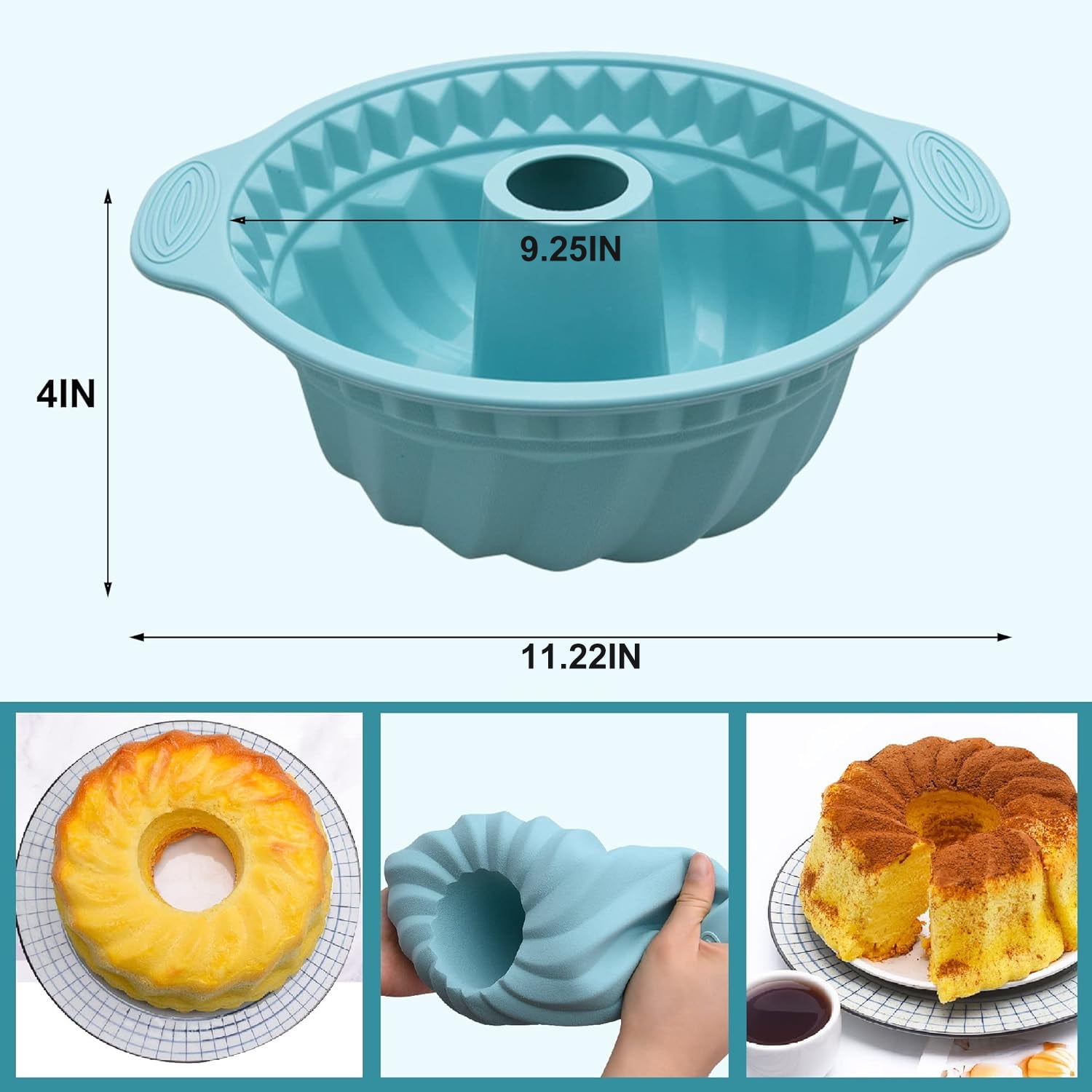 GoXteam Bundt Cake Mold, Silicone Bundt Pans, Silicone Bakeware Sets, Nonstick Silicone Bakeware, Silicone Baking Molds (Blue)