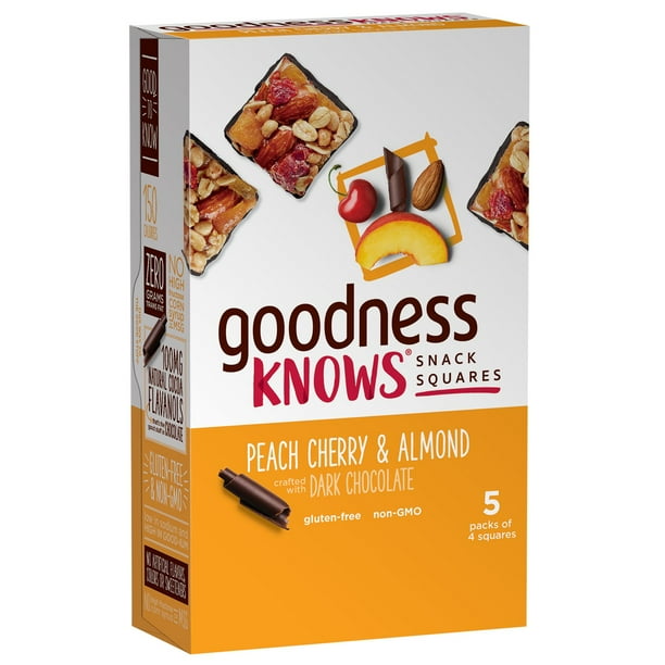goodnessKNOWS, Gluten Free Snack Square Bars Peach Cherry Almond & Dark
