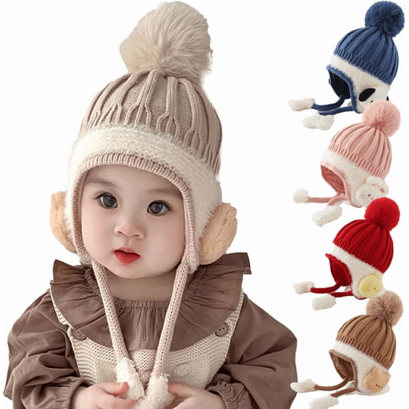 Yoyauz Baby Knit Winter Cap Baby Newborn Toddler Autumn Cute Earmuff Cotton Lined Beanie Suitable for Boys and Girls