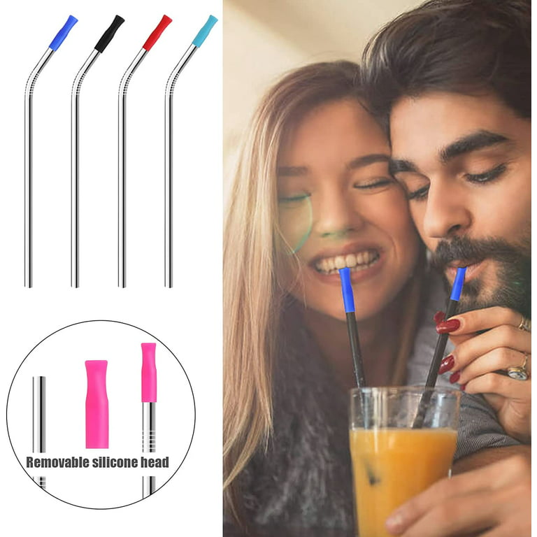 22pcs Silicone Straw Tips Reusable Straws Covers, Food Grade Metal Straws Covers Fit for Stainless Steel Straws of 1/4 inch Wide(6MM Out Diameter)