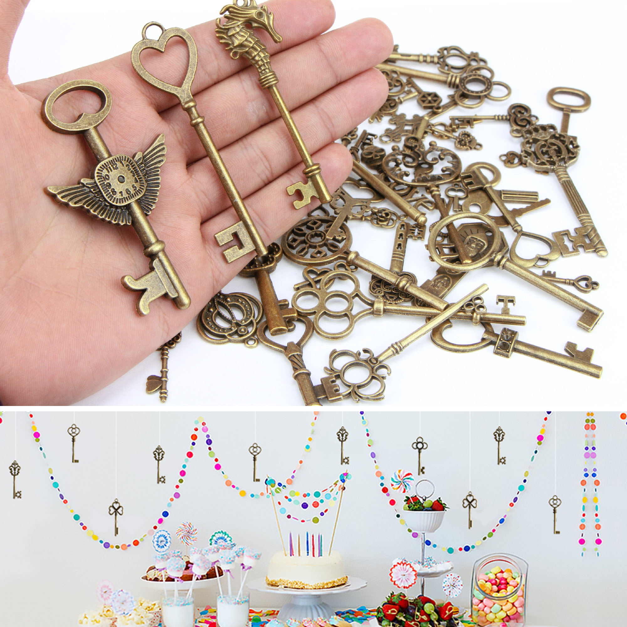 JIALEEY Vintage Skeleton Key Charms, 23 Type of 46PCS Antique Bronze Key  Charms for Necklace Pendant DIY Jewelry Making Supplies Wedding Favors