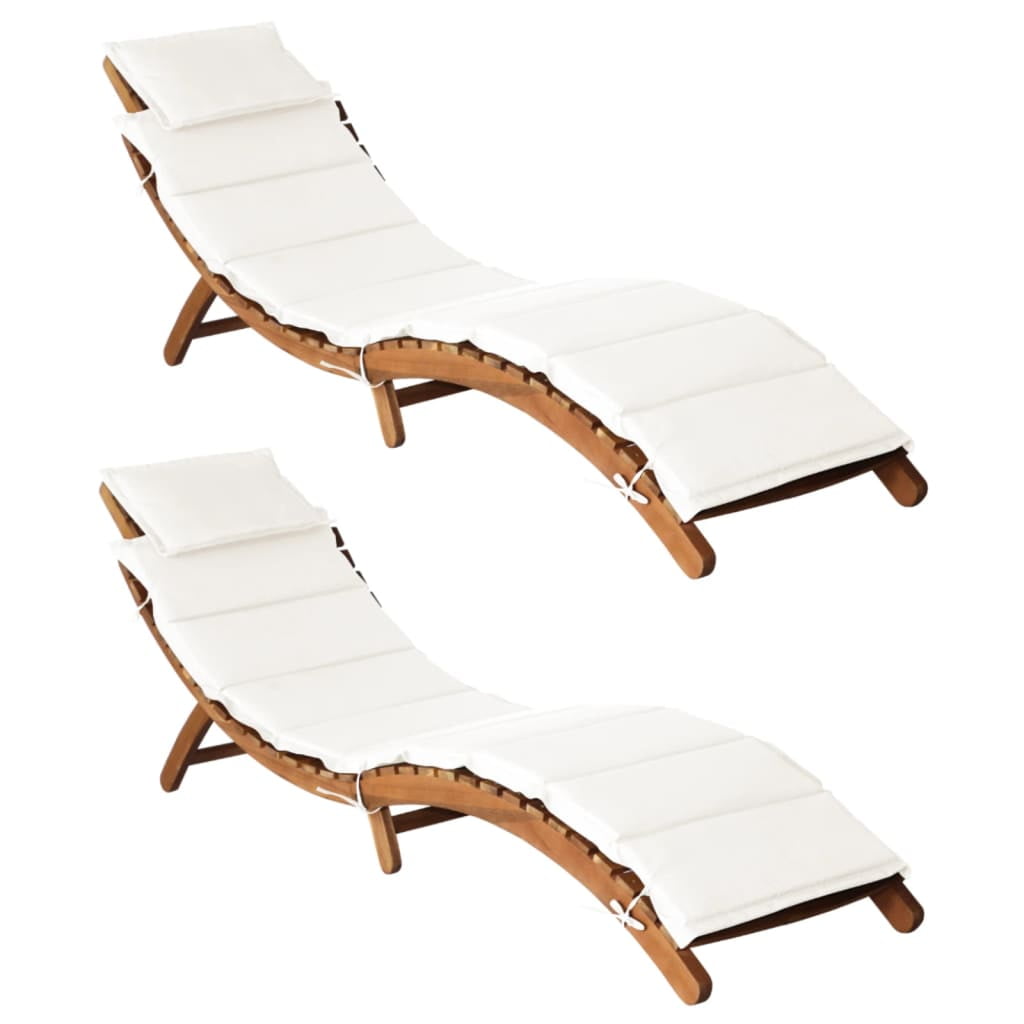 vidaXL Sun Loungers with Cushions pcs Cream White Solid Wood