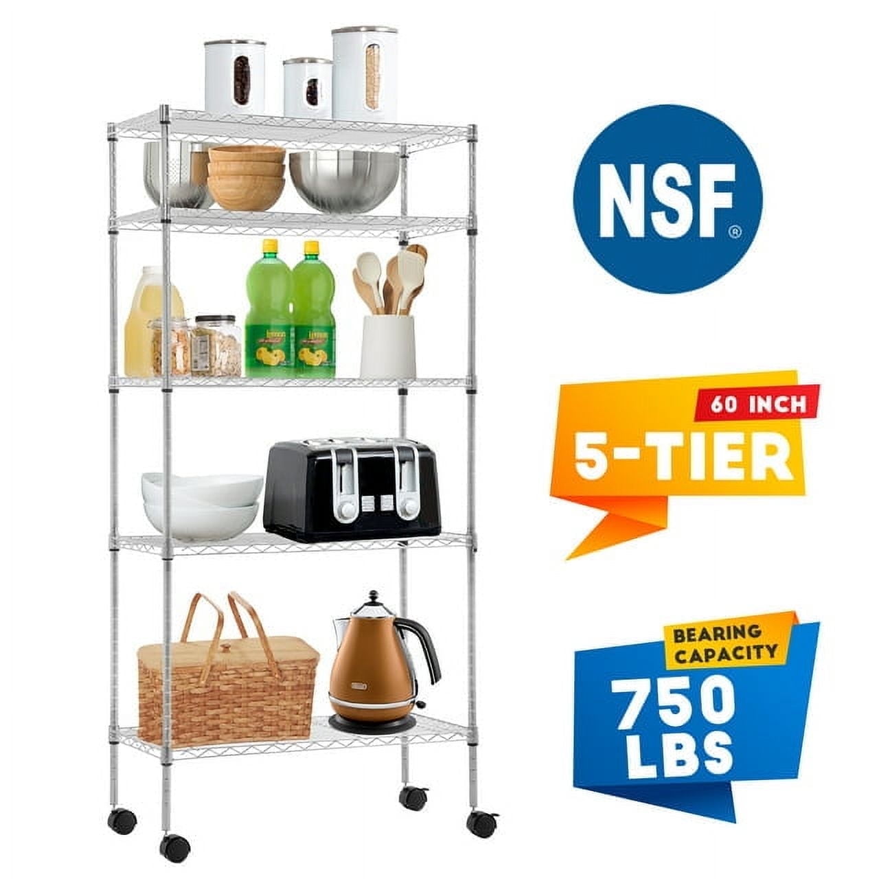 BestOffice 5-Tier Adjustable Wire Shelving Unit, Chrome photo 1