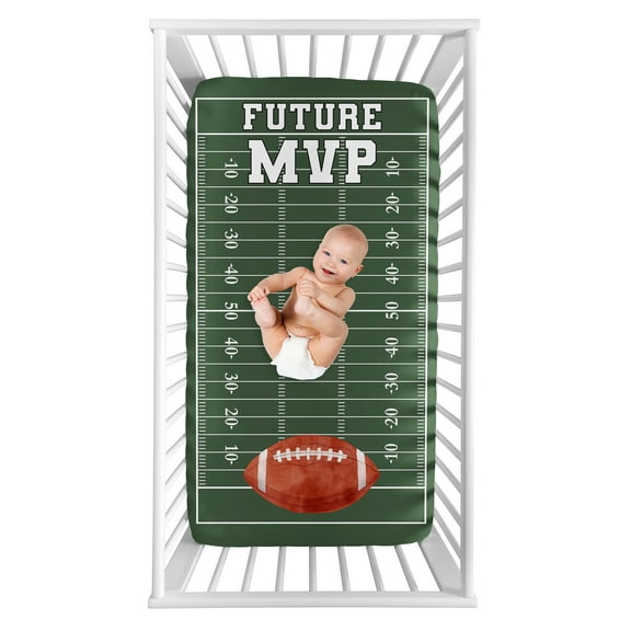 Sweet Jojo Designs Football Green White and Brown Photo Op Fitted Crib Sheet