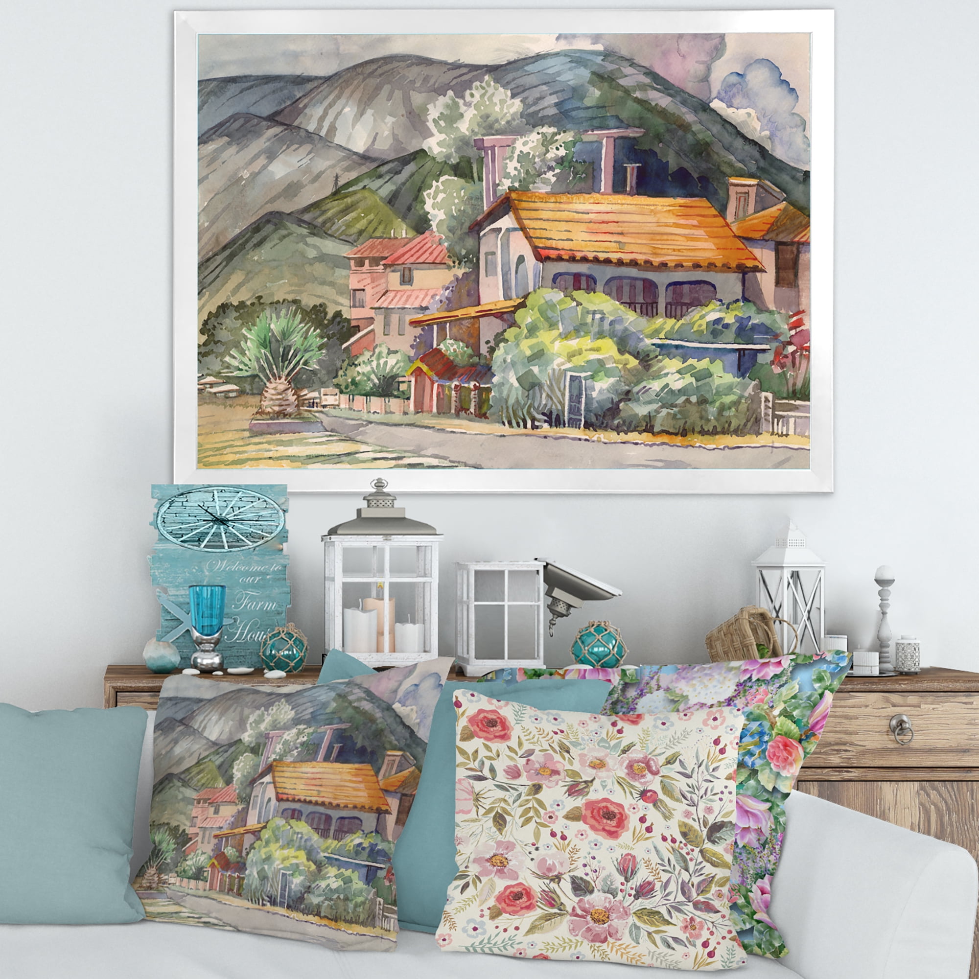 Designart 'Greek Mountains Landscape Off The Coast Of The Aegean Sea ' Traditional Framed Art Print