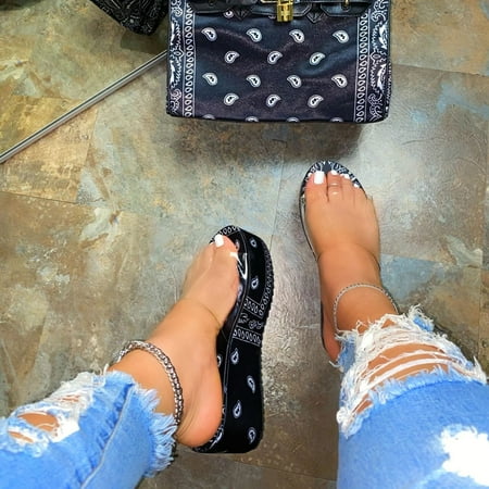 

YOTAMI Women s Sandals Fashion 2022 Summer Womens Flip Flop Casual Shoes Comfy Thong Slip On Flats Wedges Sandals Black