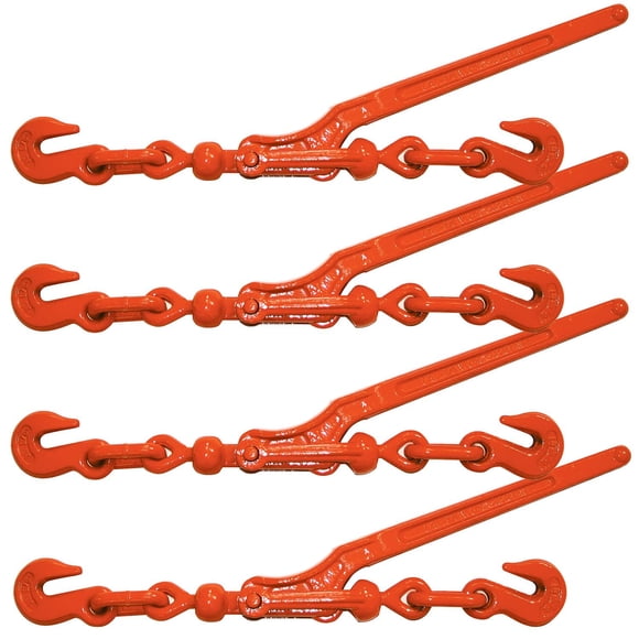 Carpeta de carga VULCAN con 2 ganchos de agarre – Paquete de 4 – Estilo palanca – Carga de trabajo segura de 5 400 libras – para cadena de 5/16 pulgadas grado 70 o 3/8 pulgadas grado 43