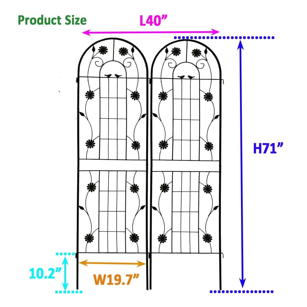 Tcbosik 2 Piece Garden Trellis for Climbing Plants, Outdoor Decorative Metal Flower Trellis, Black