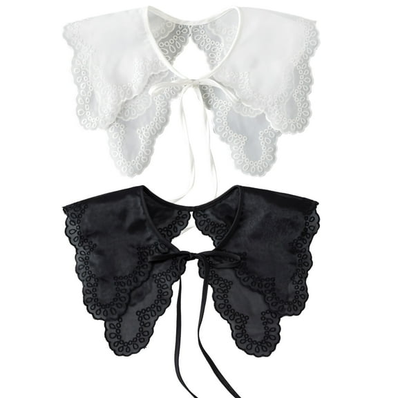 2 Pcs of White and Black Vintage Hanfu Collar for Women, Lace Ruffle Shawl, Hollow Embroidered Detachable Neckpiece, Butterfly Bow Design, Great for Dresses, Shirts, and Formal Wear