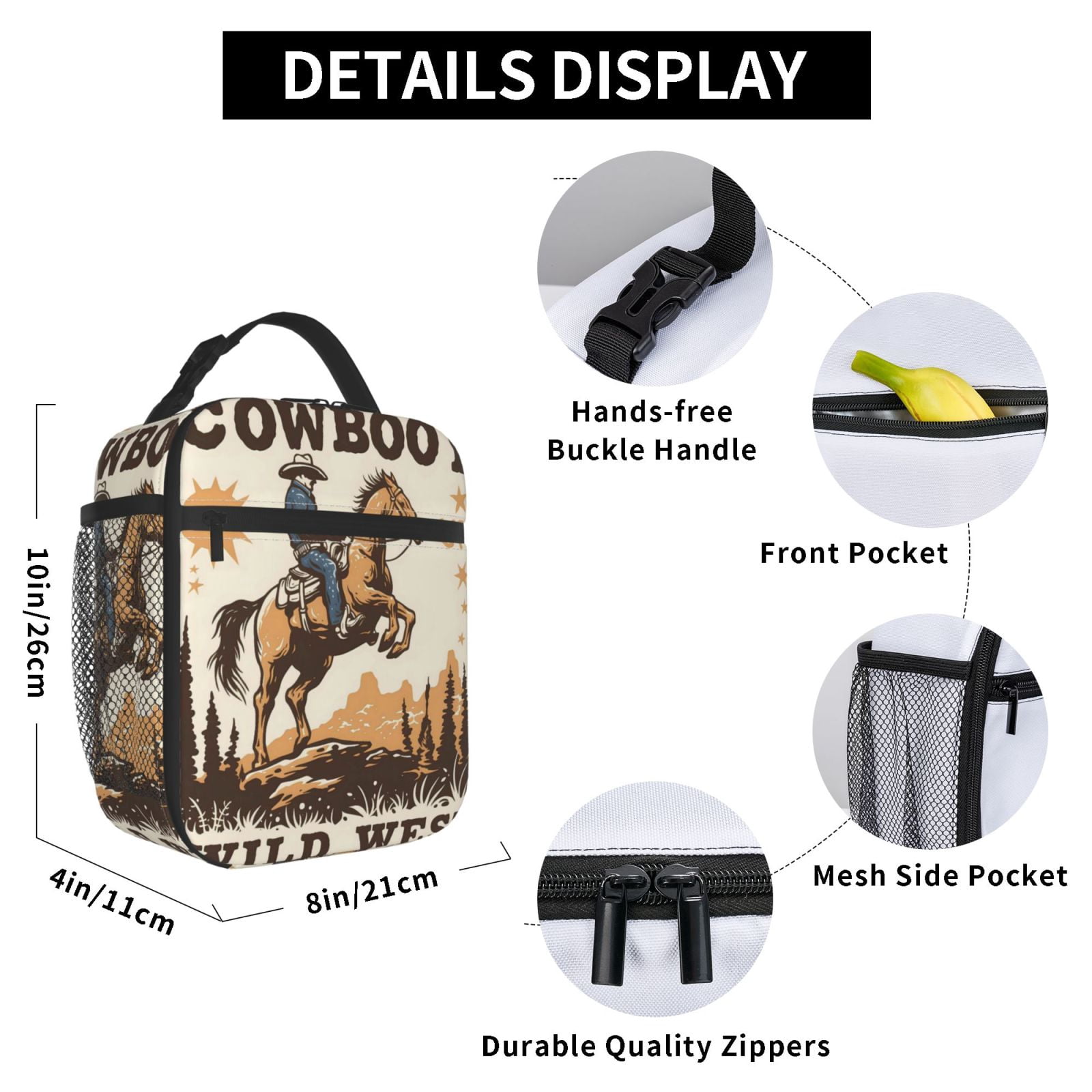 Lunch Bag For Women Men Insulated Portable Lunch Box Bento Box Office Picnic Travel Cooler Bag Cowboy Riding A Horse (3)