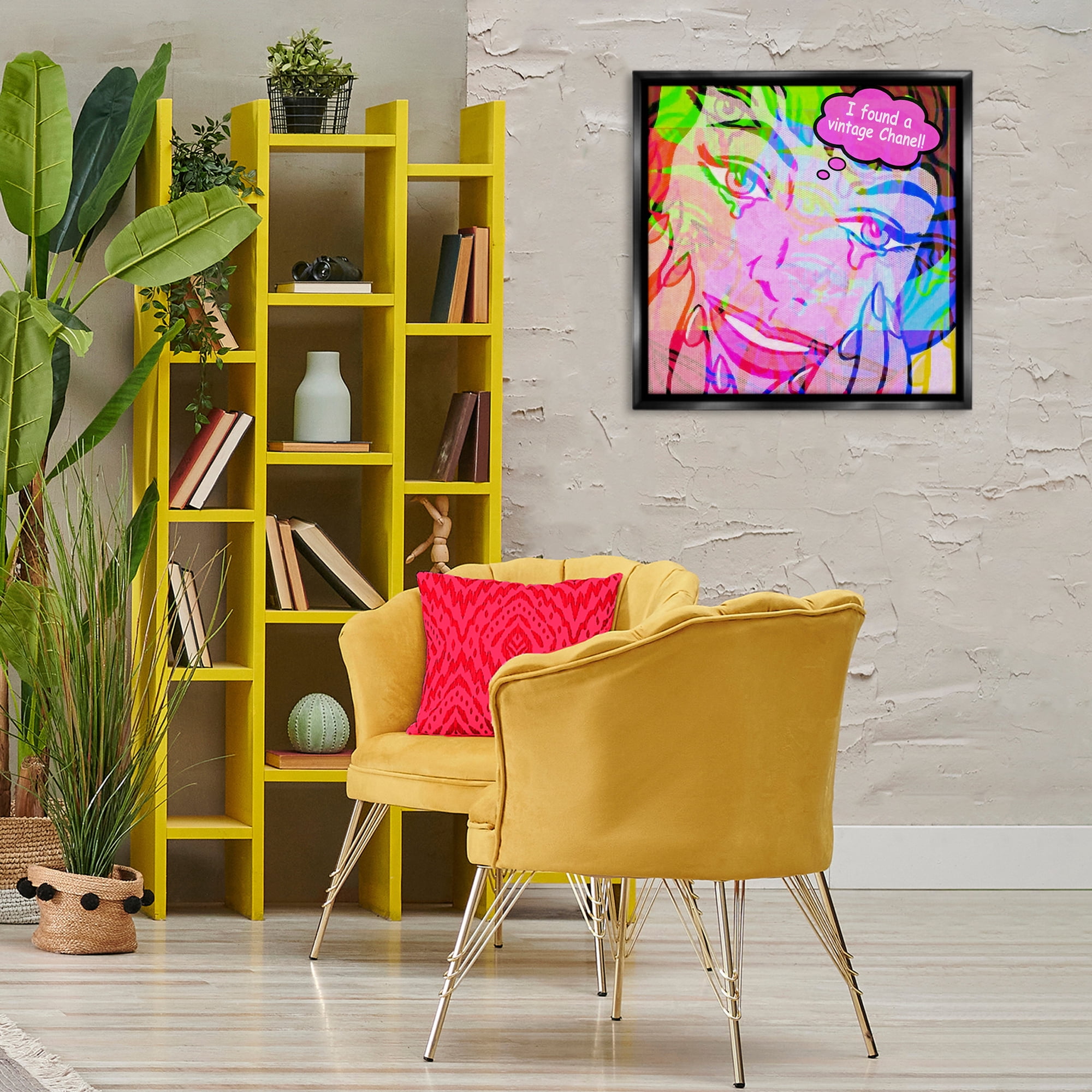 Stupell Industries Pop Style Fashionista Abstract Painting Black Floater Framed Canvas Art Print Wall Art, 25 x 25