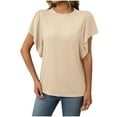 thumbnail image 1 of Staron Hauts d'Été pour Femmes en Liquidation à Moins de 5$ Col Rond Tunique Habillée Mode Manches Courtes Côtelées T-Shirts d'Été à Volants, 1 of 7