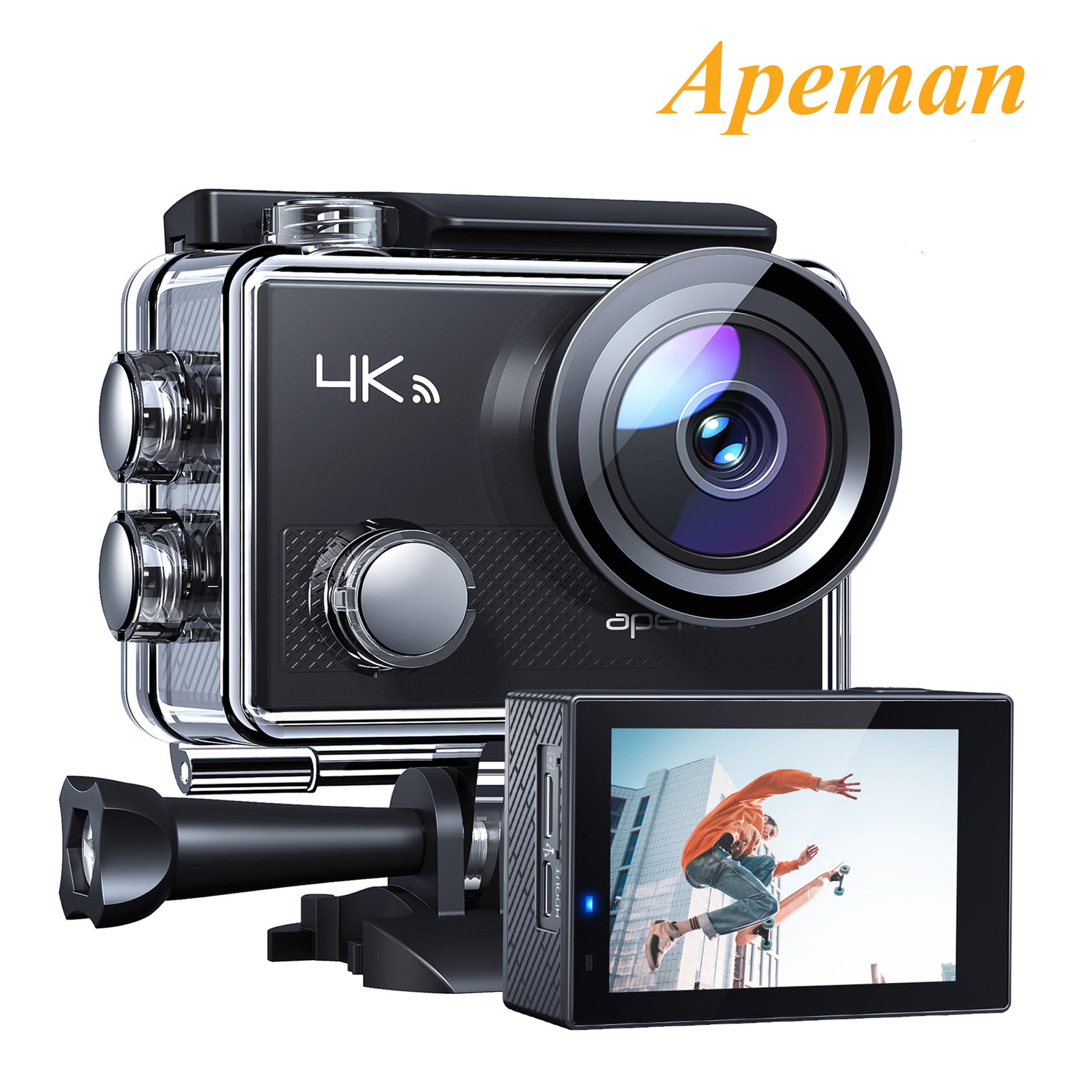 APEMAN Action Cameras A77,4K 16MP Webcam Ultra Full HD Wi-Fi Sport Cam 30M with 