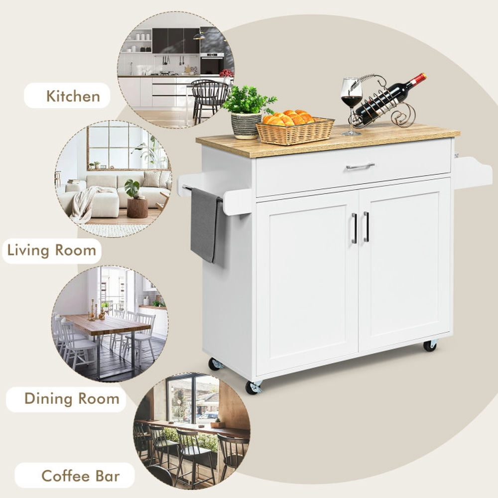 Finihen Rolling Storage Cabinet Cart, Kitchen Island Cart, Rolling Kitchen Island Cart with Towel and Spice Rack, for Kitchen, Dining Room, White Finihen Rolling Storage Cabinet Cart, Kitchen Island Cart, Rolling Kitchen Island Cart with Towel and Spice Rack, for Kitchen, Dining Room, White